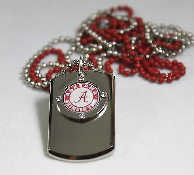 STAINLESS STEEL ALABAMA CRIMSON TIDE NECKLACE TAG CZ PENDANT FREE ENGRAVING - Samstagsandmore