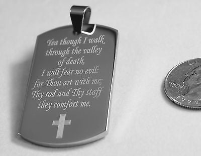 PSALM 23:4 VALLEY OF DEATH PRAYER SOLID STAINLESS STEEL DOG TAG NECKLACE - Samstagsandmore