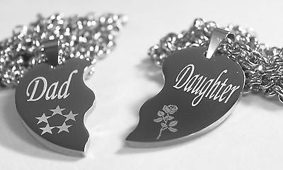 SOLID STAINLESS STEEL DAD DAUGHTER SPLIT HEART NECKLACES LOVE FREE ENGRAVING - Samstagsandmore