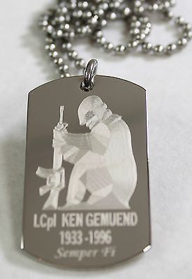 PERSONALIZED MILITARY DOG TAG NECKLACE STAINLESS ARMY NAVY AIRFORCE MARINE - Samstagsandmore