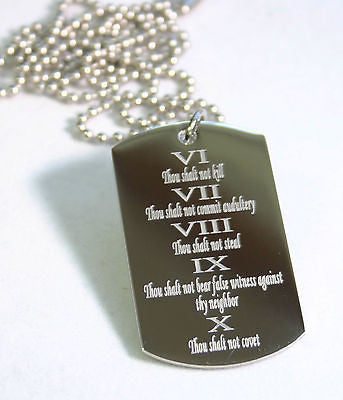 TEN COMMANDMENTS SOLID STAINLESS STEEL DOG TAG NECKLACE - Samstagsandmore