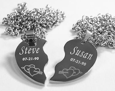 SOLID STAINLESS STEEL ARROW THROUGH HEARTS SPLIT HEART NECKLACES VALENTINE - Samstagsandmore