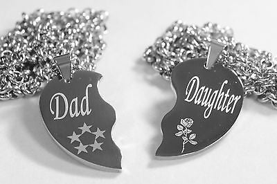 SOLID STAINLESS STEEL DAD DAUGHTER SPLIT HEART NECKLACES LOVE FREE ENGRAVING - Samstagsandmore