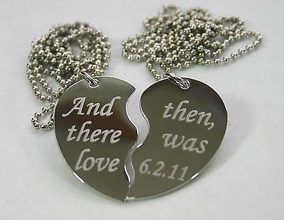 TEXT ONLY SPECIAL WORDS SPLIT HEART TAG NECKLACES FREE ENGRAVING STAINLESS STEEL - Samstagsandmore