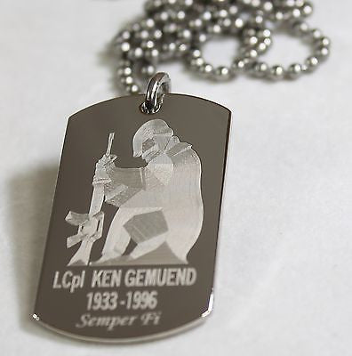 PERSONALIZED MILITARY DOG TAG NECKLACE STAINLESS ARMY NAVY AIRFORCE MARINE - Samstagsandmore