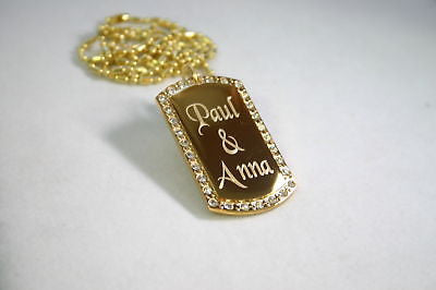 GOLD PLATED NECKLACE PENDANT DOG TAG CZ CUSTOM - Samstagsandmore
