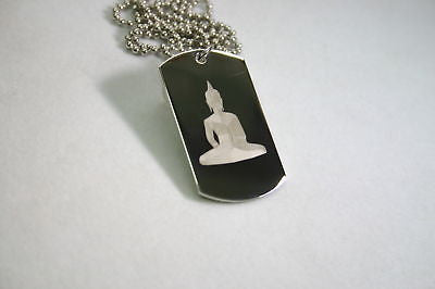 BUDDHA DOG TAG STAINLESS STEEL AND STAINLESS BALL CHAIN NECKLACE PENDANT - Samstagsandmore