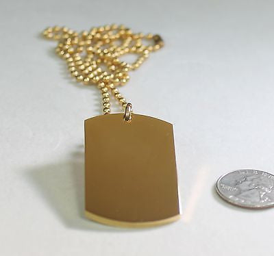 GOLD IPG PLATED PENDANT DOG TAG SOLID STAINLESS STEEL NECKLACE BALL CHAIN - Samstagsandmore