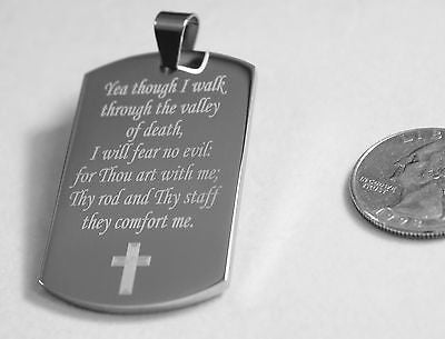 PSALM 23:4 VALLEY OF DEATH PRAYER SOLID STAINLESS STEEL DOG TAG NECKLACE - Samstagsandmore