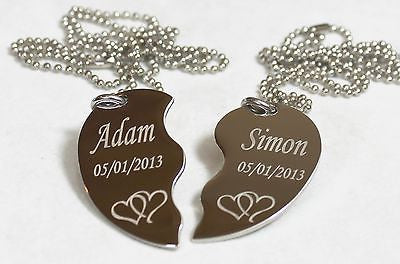 PERSONALIZED SPLIT HEART INTERTWINED HEARTS STAINLESS IMAGE NECKLACE SET TAGS - Samstagsandmore