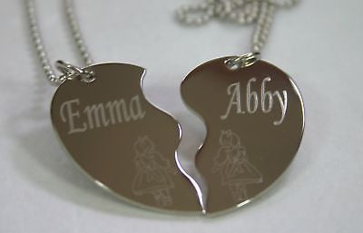PERSONALIZED SPLIT HEART BFF LITTLE GIRLS NECKLACE SET STAINLESS STEEL - Samstagsandmore