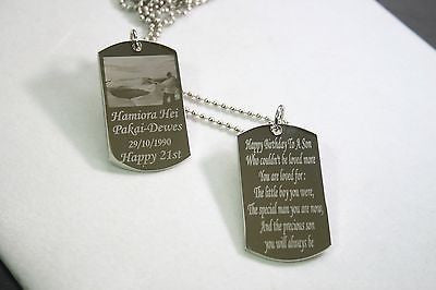 PICTURE DOG TAG (2) PENDANT NECKLACE FREE ENGRAVE MILITARY STY STAINLESS STEEL - Samstagsandmore