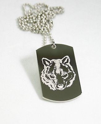 STAINLESS STEEL WOLF IMAGE DOG TAG NECKLACE PENDANT - Samstagsandmore