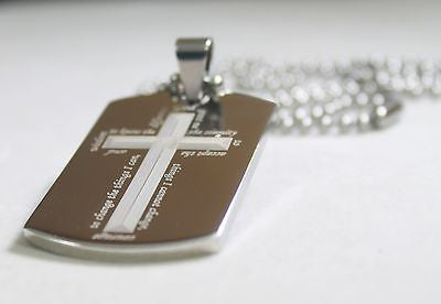SERENITY PRAYER CROSS SURROUND SOLID STAINLESS STEEL HOPE DOG TAG NECKLACE - Samstagsandmore