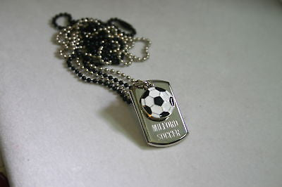 SOCCER FOOTBALL STAINLESS STEEL 3D TAG NECKLACE PENDANT - Samstagsandmore