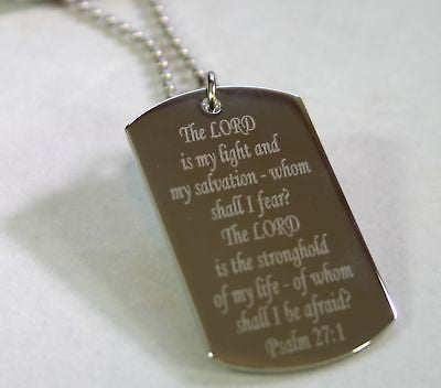 PSALM 27:1 PRAYER RELIGION SPECIAL DOG TAG NECKLACE STAINLESS STEEL - Samstagsandmore