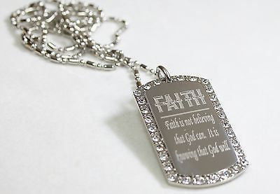 FAITH GOD WILL DO IT NECKLACE PENDANT DOG TAG BLING CZ - Samstagsandmore