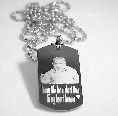 PERSONALIZED PICTURE STAINLESS STEEL DOG TAG AND NECKLACE ENGRAVE YOUR MESSAGE silver2950photo1 - Samstagsandmore