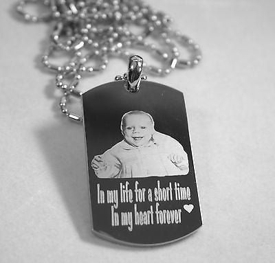 PERSONALIZED PICTURE STAINLESS STEEL DOG TAG AND NECKLACE ENGRAVE YOUR MESSAGE silver2950photo1 - Samstagsandmore