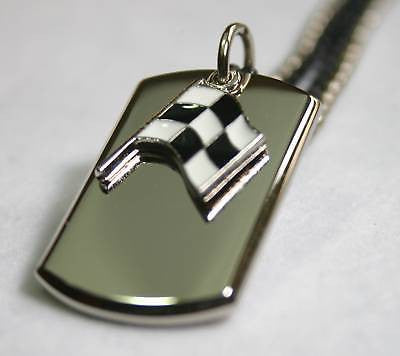 NASCAR RACING FLAG NECKLACE STAINLESS STEEL DOG TAG PENDANT FREE ENGRAVING - Samstagsandmore