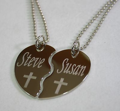 PERSONALIZED SPLIT HEART CROSS NECKLACE SET STAINLESS STEEL - Samstagsandmore