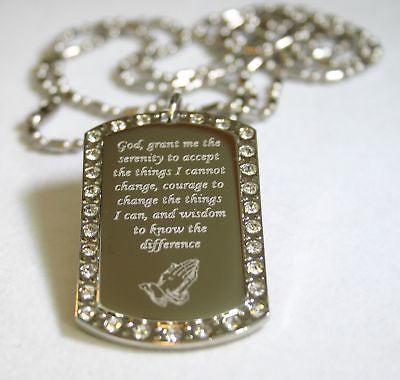 SERENITY PRAYER PEACE HOPE BLING DOG TAG NECKLACE - Samstagsandmore
