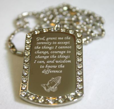 SERENITY PRAYER PEACE HOPE BLING DOG TAG NECKLACE - Samstagsandmore