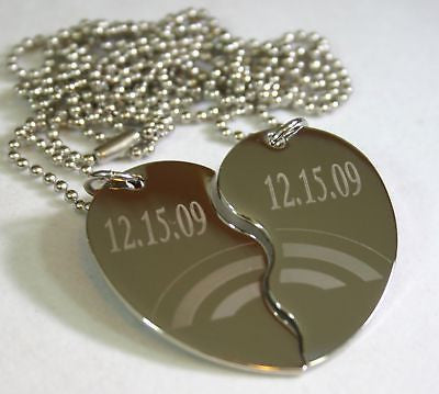PERSONALIZED SPLIT HEART RAINBOW PENDANT NECKLACE SET STAINLESS STEEL - Samstagsandmore
