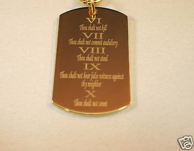 THE TEN COMMANDMENTS DOG TAG NECKLACE RELIGIOUS STAINLESS STEEL GOLD IPG - Samstagsandmore