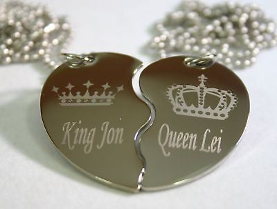 STAINLESS STEEL PERSONALIZED SPLIT HEART KING AND QUEEN NECKLACE SET - Samstagsandmore