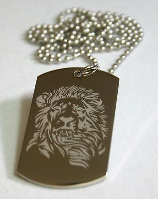 STAINLESS STEEL LION INSPIRATIONAL DOG TAG NECKLACE - Samstagsandmore