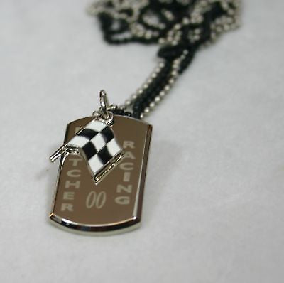NASCAR RACING FLAG NECKLACE STAINLESS STEEL DOG TAG PENDANT FREE ENGRAVING - Samstagsandmore