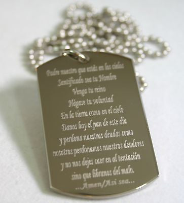 LORD'S PRAYER OUR FATHER SPANISH Oración del Señor española DOG TAG STAINLESS - Samstagsandmore