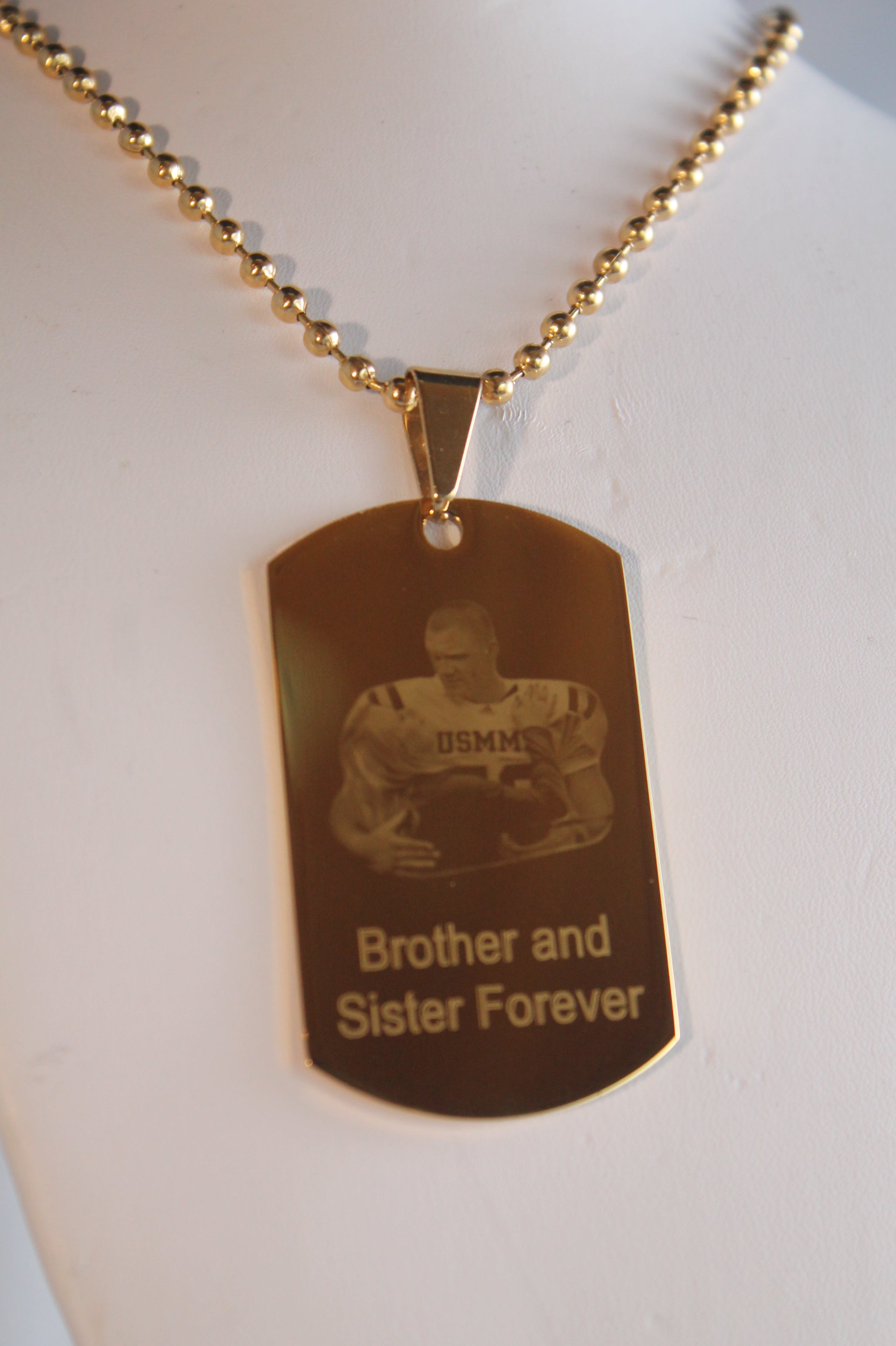 CUSTOM PERSONALIZED PICTURE STAINLESS STEEL IPG GOLD DOG TAG NECKLACE ENGRAVE 2 PHOTOS gold2950photo2 - Samstagsandmore