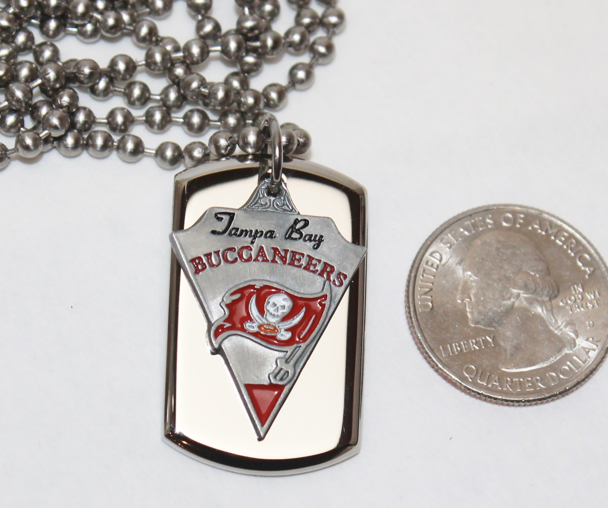 Tampa Bay Buccaneers Bucs NFL STAINLESS STEEL DOG TAG NECKLACE 3D BALL CHAIN - Samstagsandmore