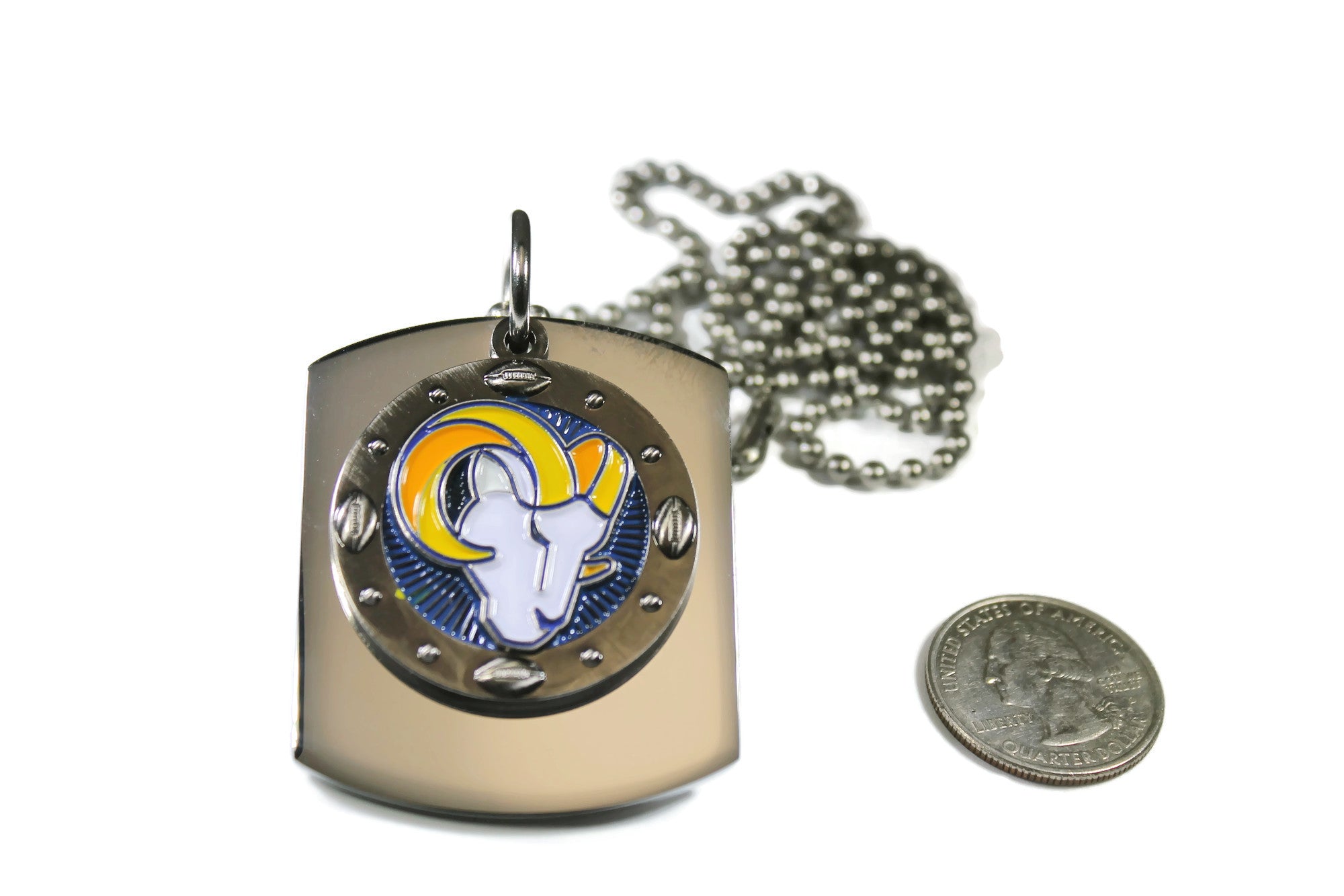 LA RAMS LOS ANGELES NFL  X LARGE PENDANT LOGO ON THICK STAINLESS STEEL DOG TAG