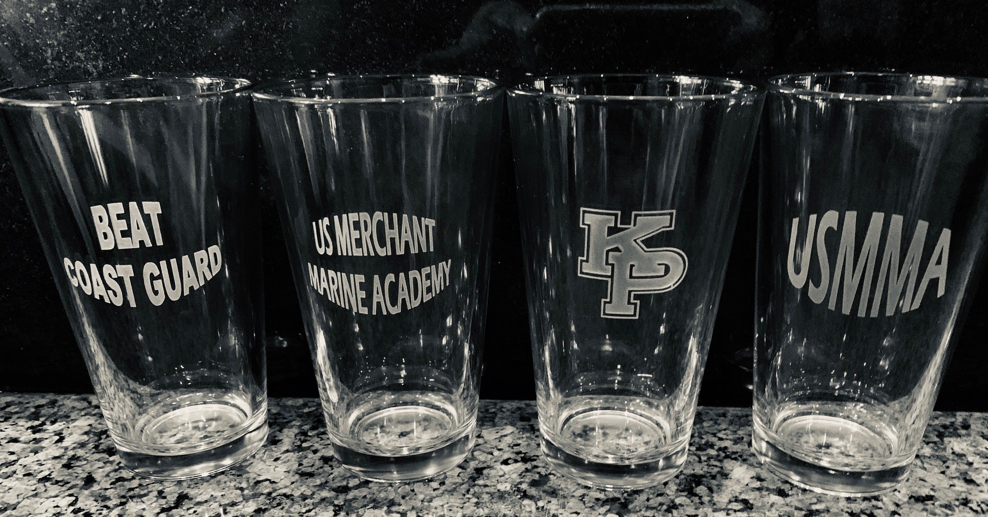 USMMA Merchant Marine Academy KP- Set of 4 - 16oz Pint Drink Glasses Custom Sand Carved USNA USAFA USMA USCGA graduation commencement - Samstagsandmore