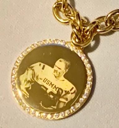 Photo Picture Tag Text CUSTOM ENGRAVED CZ BLING GOLD IPG STAINLESS STEEL ROUND NO CHAIN - Samstagsandmore