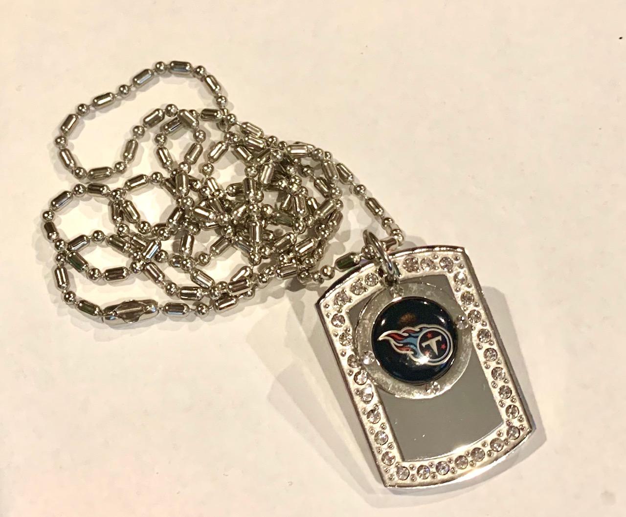 TENNESSEE TITANS BLING NECKLACE PENDANT CZ STAINLESS DOG TAG - Samstagsandmore