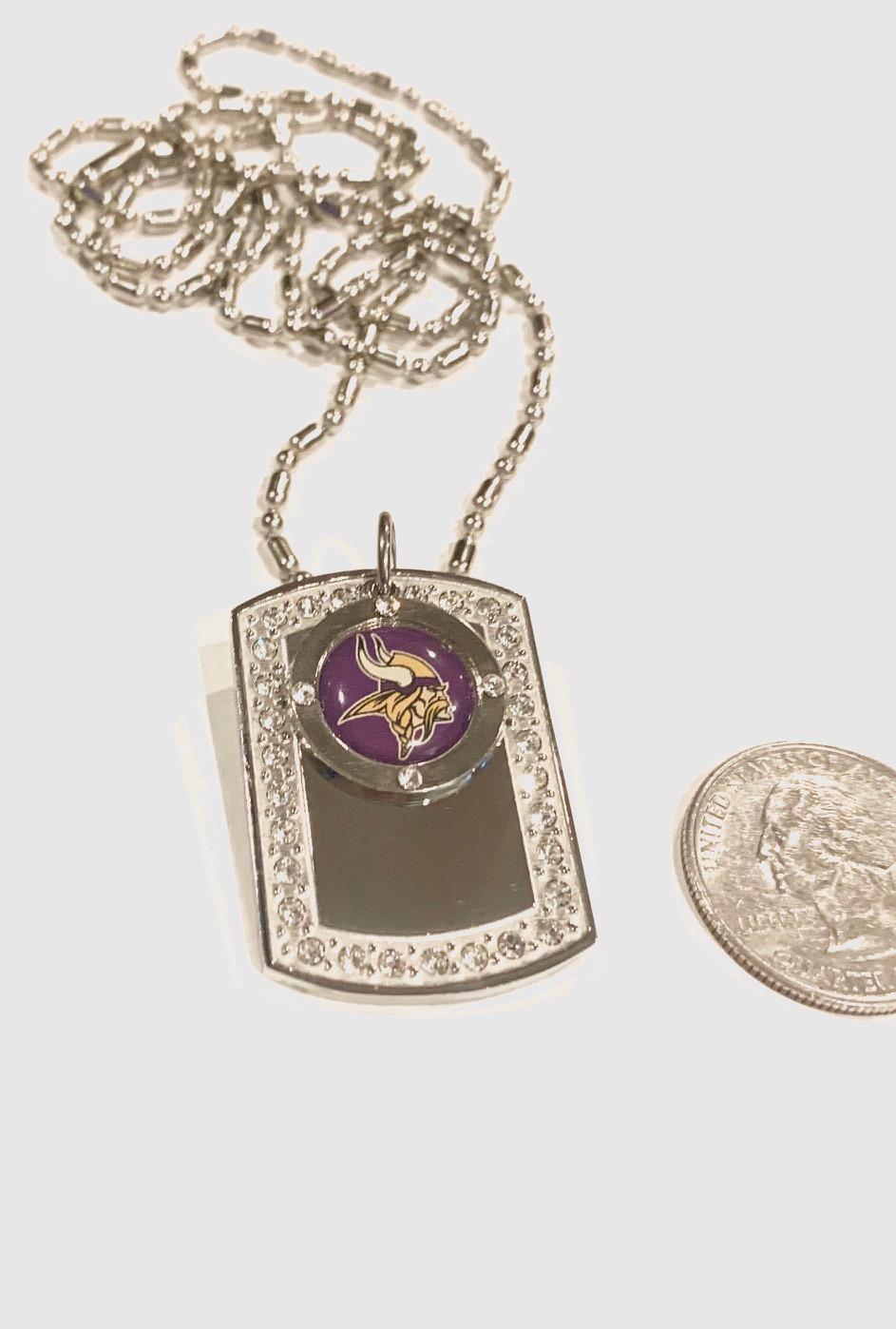 MINNESOTA VIKINGS BLIN NECKLACE PENDANT CZ STAINLESS DOG TAG - Samstagsandmore
