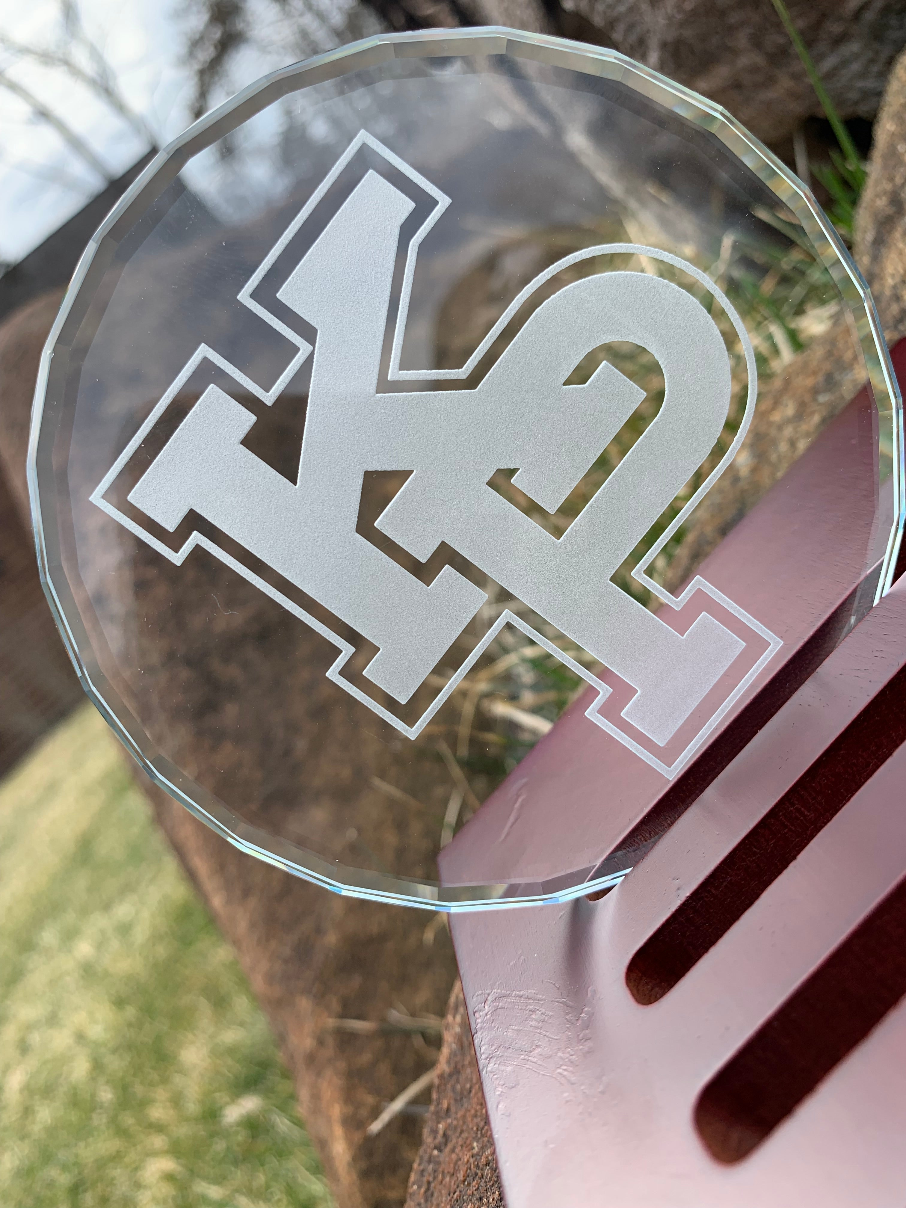 USMMA class of 2022 Custom K9 Faceted Edge Sand Carved Crystal Coasters in Wood Base with Brass Plate - FOUR designs