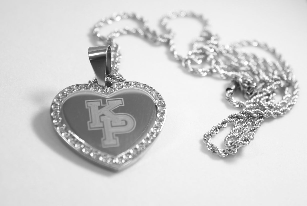 CZ BLING SOLID STAINLESS STEEL HEART USMMA KP FREE ENGRAVE ROPE CHAIN - Samstagsandmore