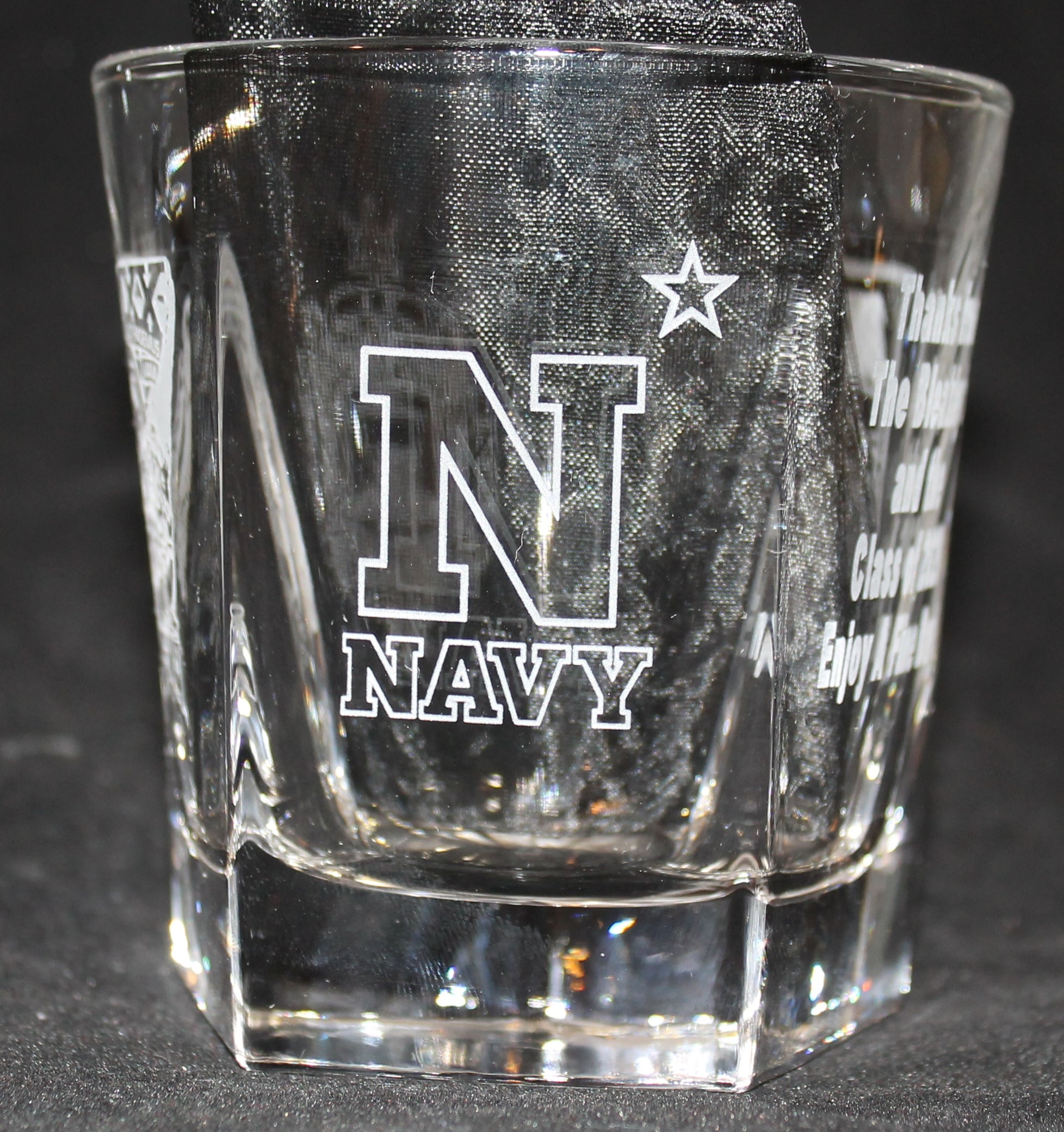 ROCKS GLASS 5-SIDED USNA USAFA USMMA SAND CARVED BOURBON WHISKEY SET OF 8 graduation commencement USCGA USMA - Samstagsandmore