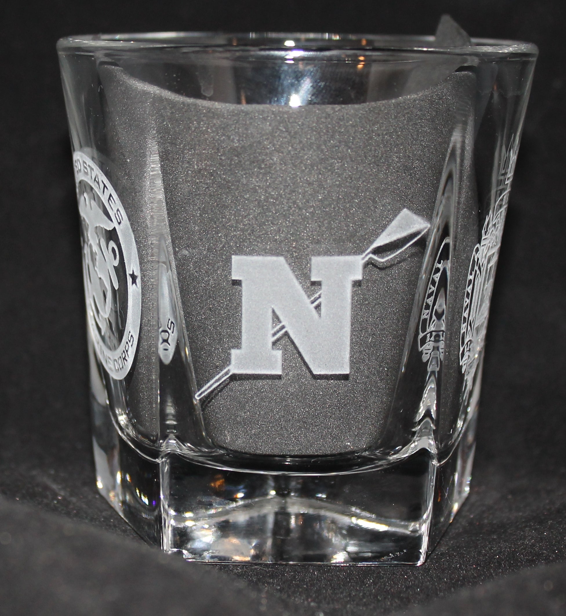 ROCKS GLASS 5-SIDED USNA USAFA USMMA SAND CARVED BOURBON WHISKEY SET OF 8 graduation commencement USCGA USMA - Samstagsandmore