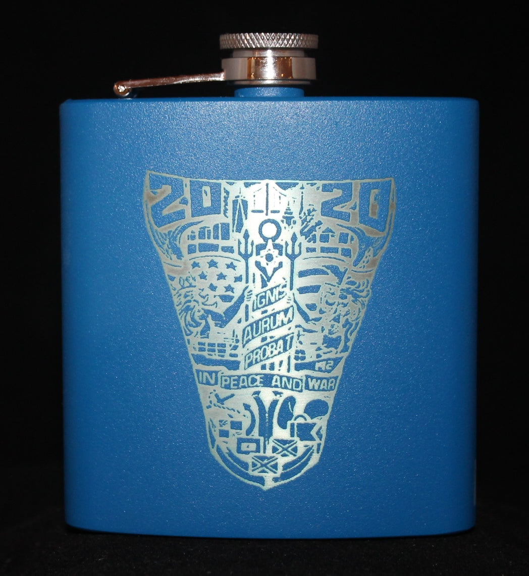 Custom Laser Engraved 6 oz Stainless Steel powder coated Flask USNA USMMA USAFA - Samstagsandmore