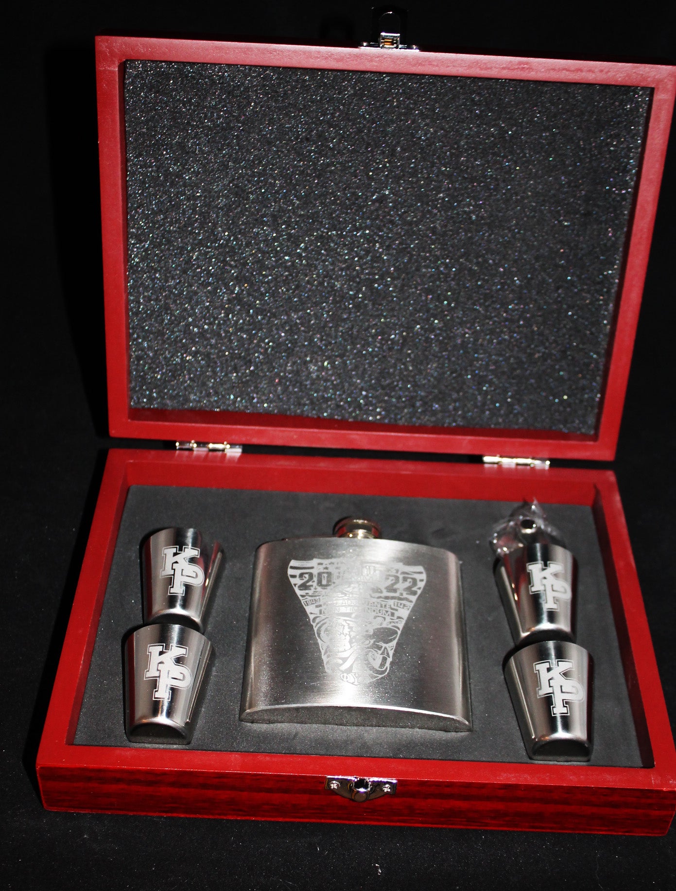 Deluxe wood presentation box flask set custom engraved USMMA USNA USAFA graduation commencement - Samstagsandmore