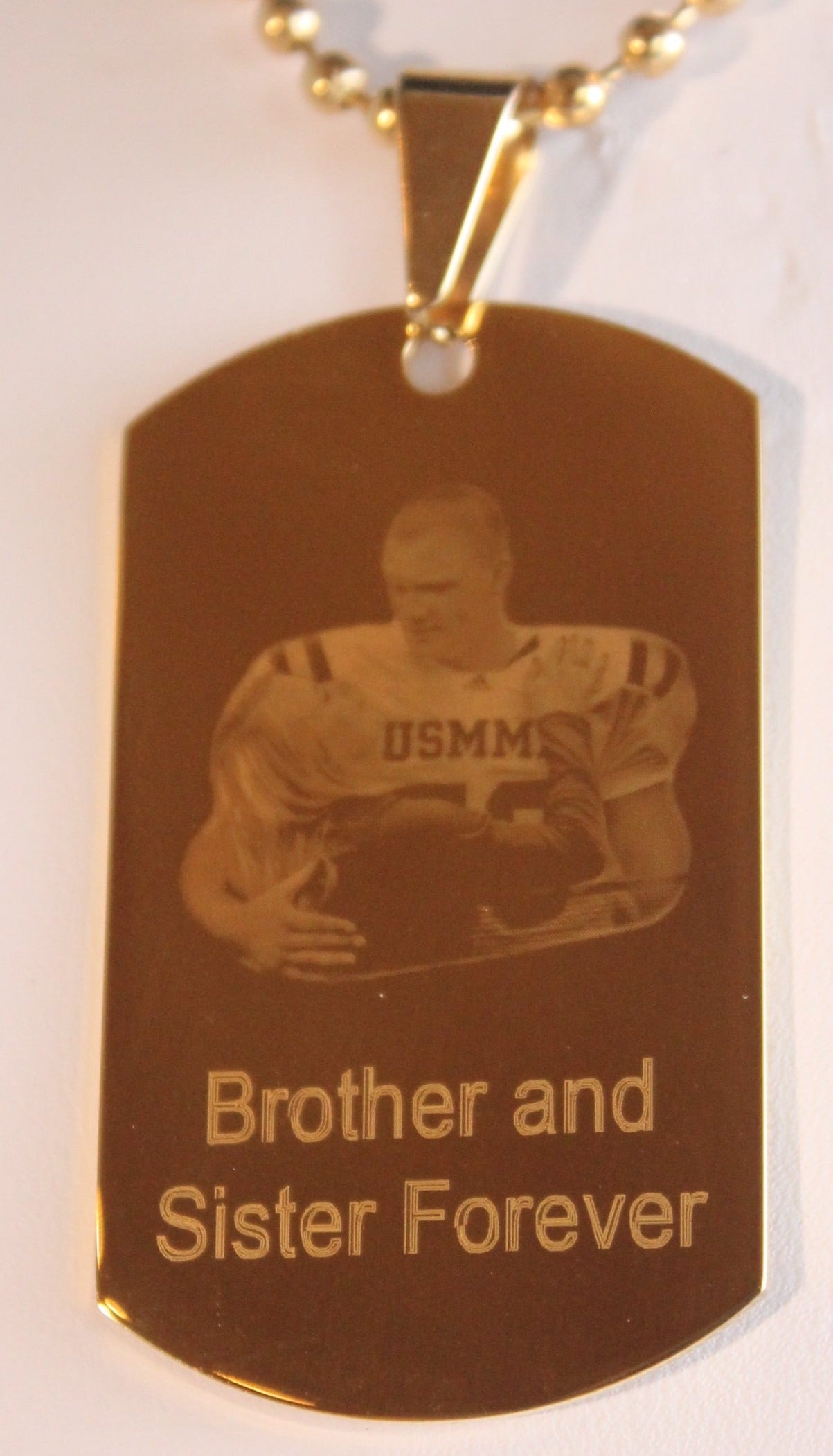 CUSTOM PERSONALIZED PICTURE STAINLESS STEEL IPG GOLD DOG TAG NECKLACE ENGRAVE 2 PHOTOS gold2950photo2 - Samstagsandmore