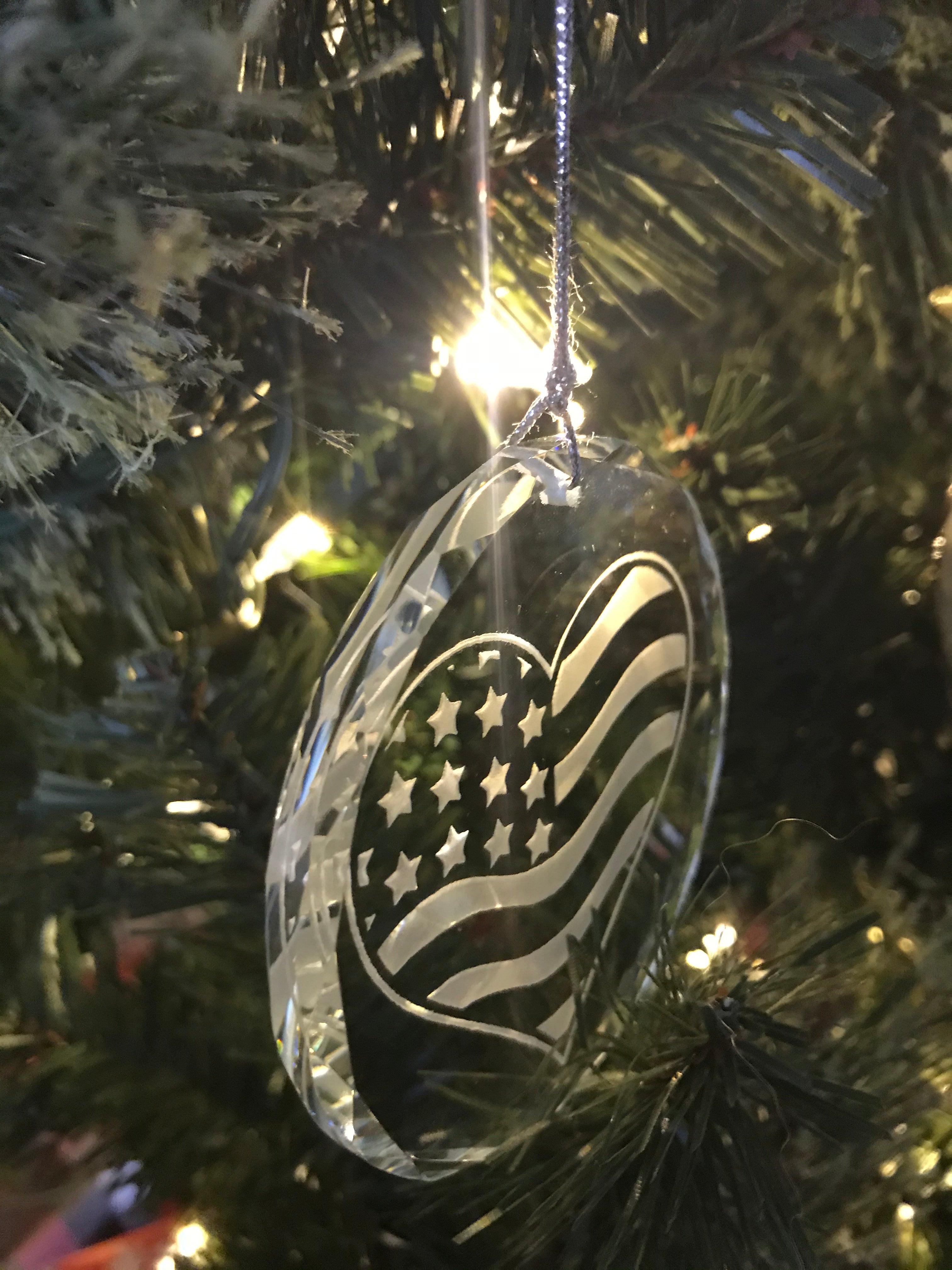 US Flag USA Love Heart Flag  Crystal Ornament - Samstagsandmore