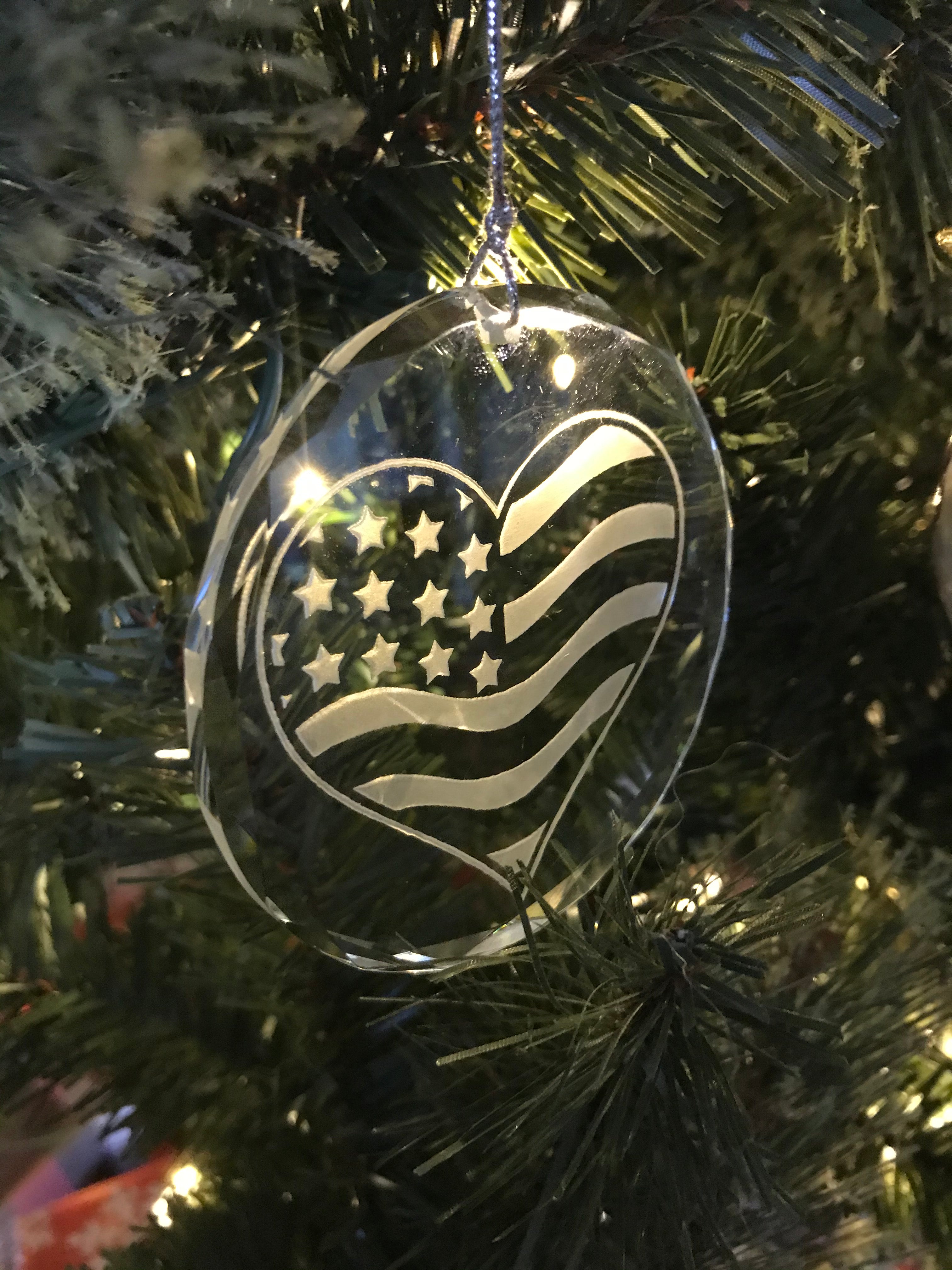 US Flag USA Love Heart Flag  Crystal Ornament - Samstagsandmore