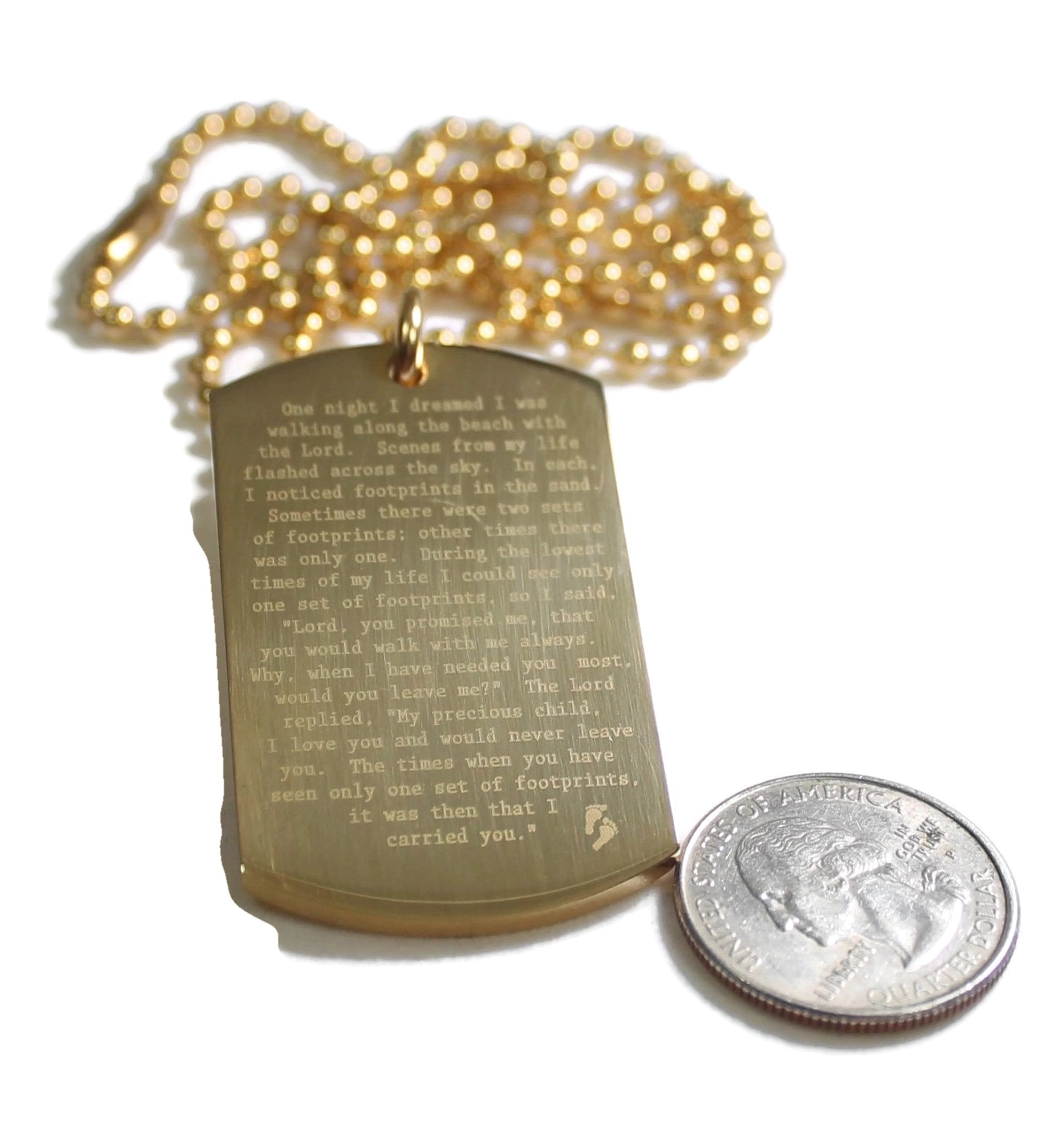 Footprints Prayer Solid Stainless Steel IPG Gold Plated Ball Chain Necklace - Samstagsandmore